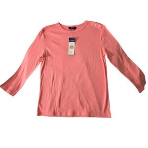 Chaps Womens Spring Classics Sunset Coral Long Sleeve Button Shoulder Top Size M